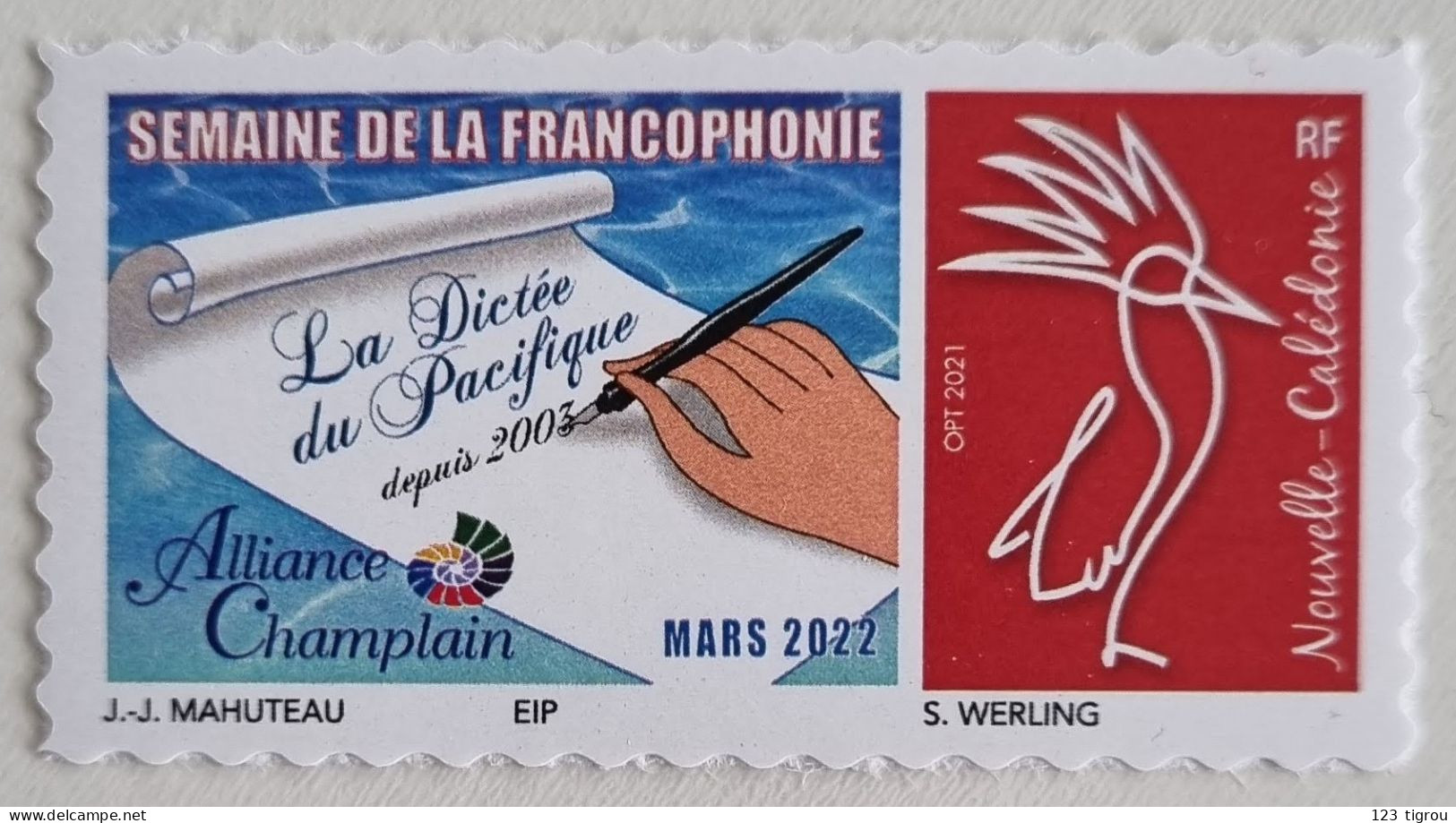 CAGOU PERSONNALISE LOGO SEMAINE DE LA FRANCOPHONIE ALLIANCE CHAMPLAIN MARS 2022 OPT 2021 ISSU FEUILLE DE 20 TIMBRES TB - Unused Stamps