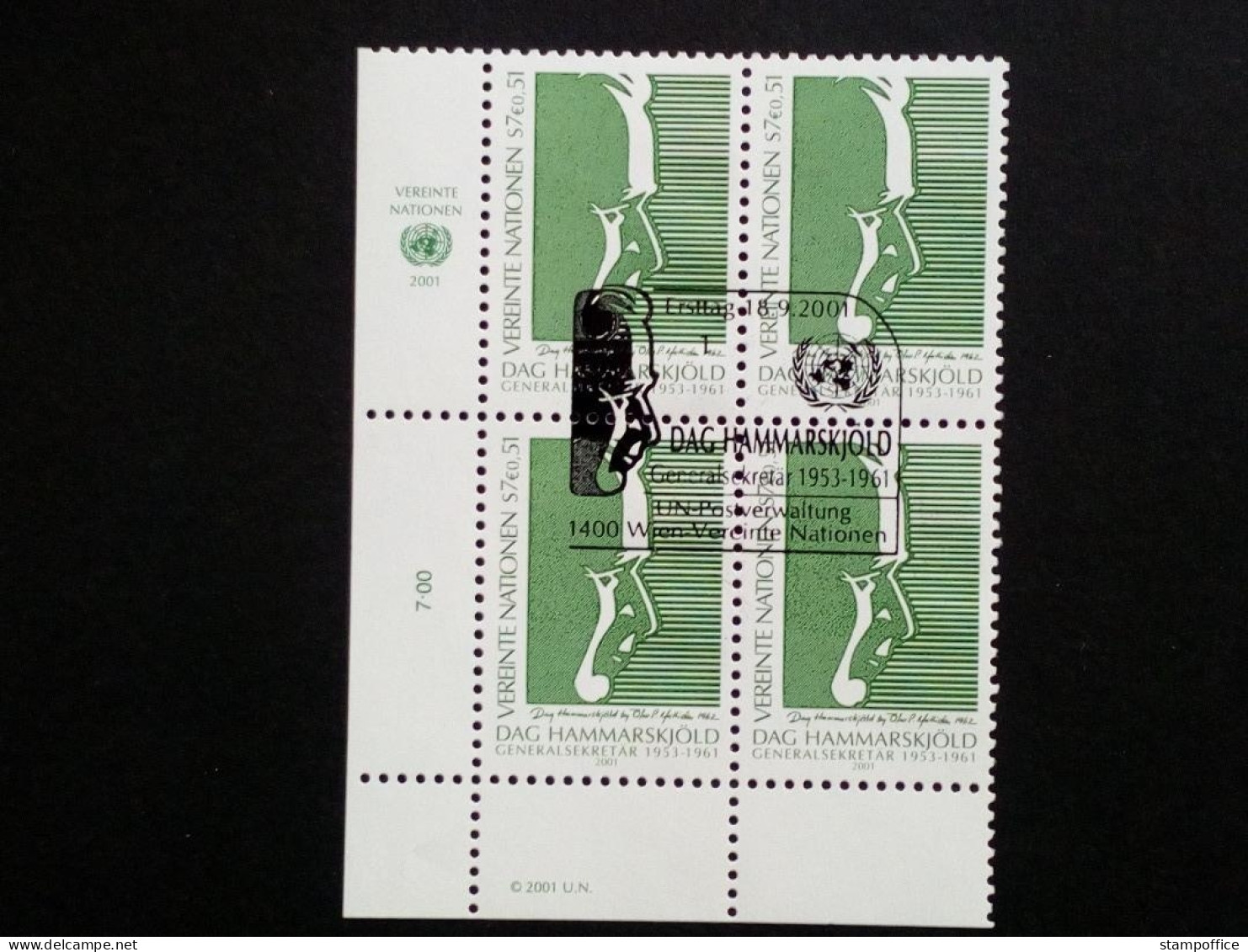 UNO-WIEN MI-NR. 341 GESTEMPELT(USED) 4er BLOCK 40. TODESTAG VON DAG HAMMARSKJÖLD 2001 - Used Stamps