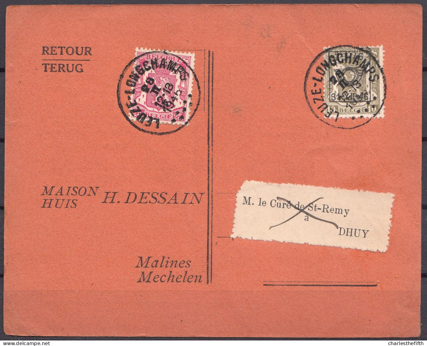 RARE ! Imprimé De Malines Au Curé De DHUY  Thonet ( + Cachet LEUZE LONGCHAMPS 1946 ) - Preo Déplacé V 548 + 550 - Typo Precancels 1936-51 (Small Seal Of The State)