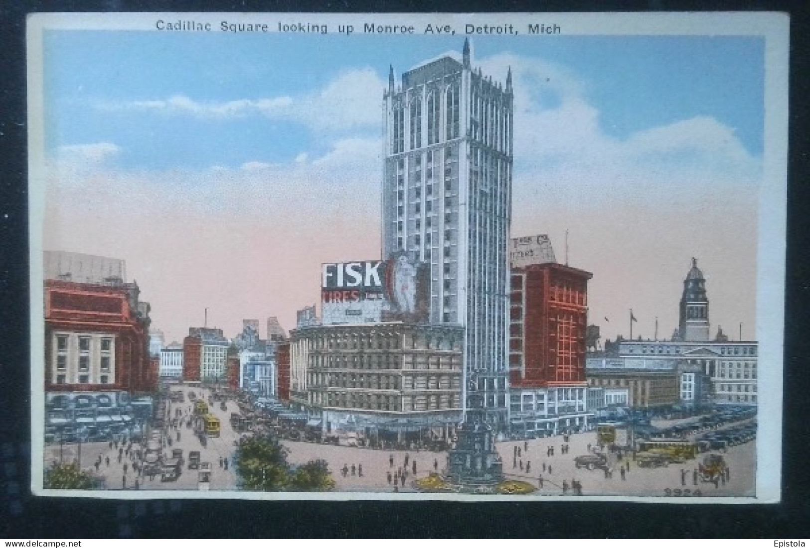 Cadillac Square - Detroit Mi (pli En Coin)  Advertising  FISK Tires 1920 - Detroit