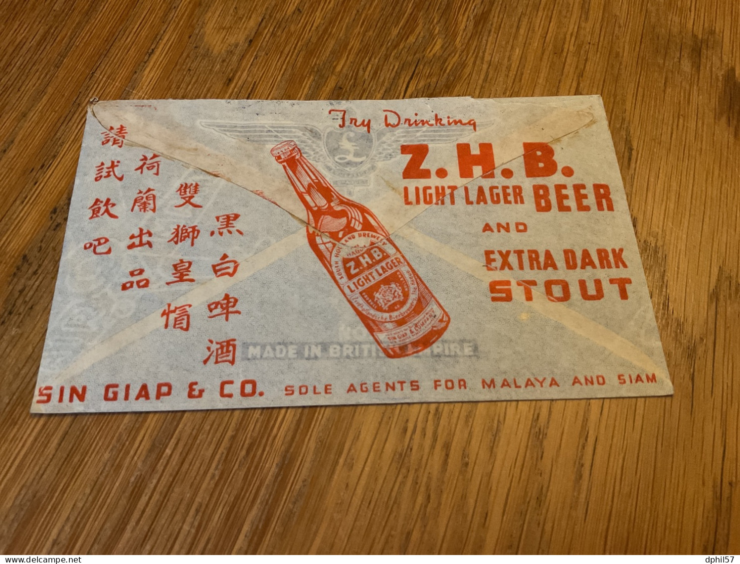 Singapour : Pli Envoyé En Belgique Avec Superbe Publicité Bière Stout - Singapur (1959-...)