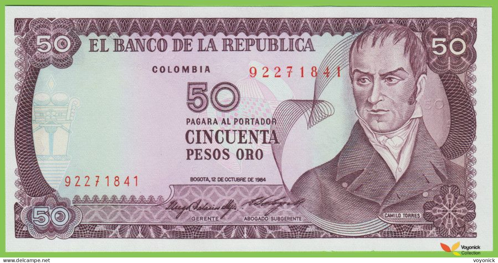 Voyo COLOMBIA 50 Pesos Oro 1984 P425a B954d UNC - Colombia