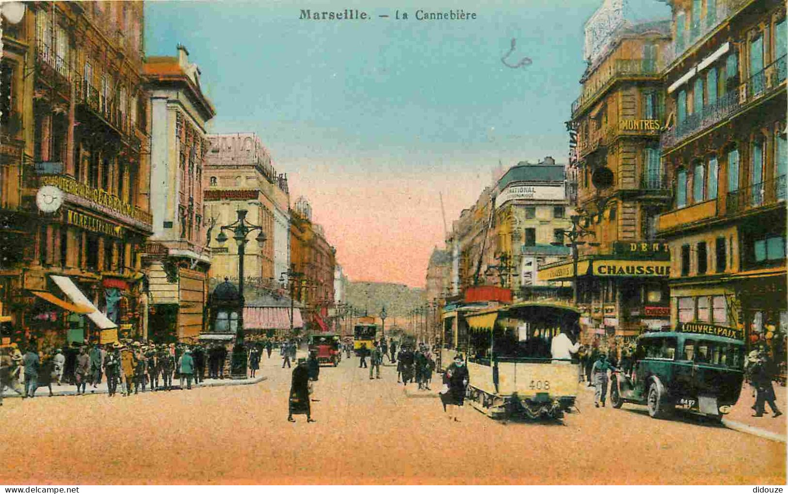 13 - Marseille - La Cannebière - Animée - Tramway - Colorisée - Automobiles - CPA - Carte Provenant D'un Carnet - Etat F - Canebière, Centro