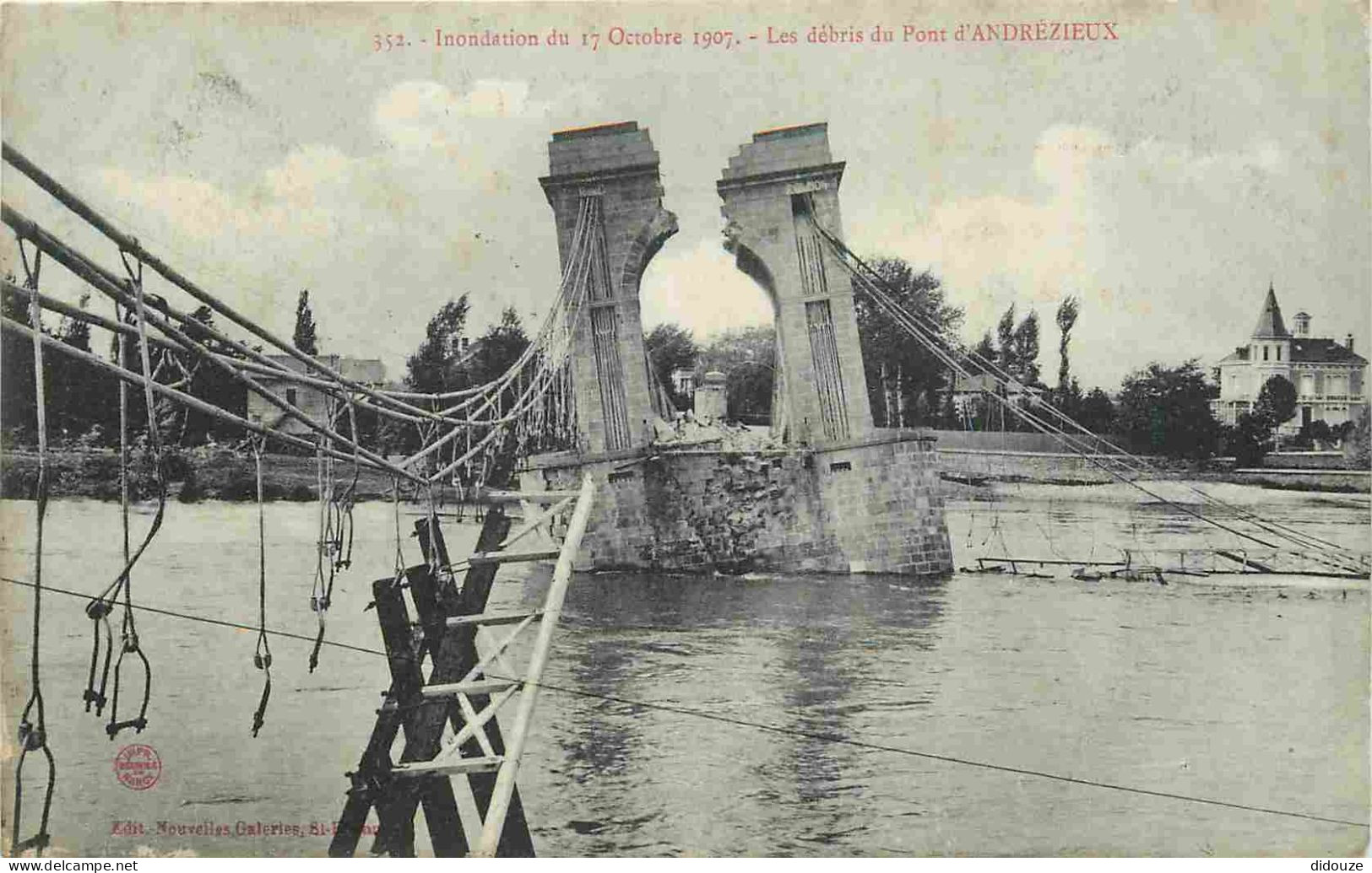 42 - Andrézieux - Inondation D'octobre 1907 - Les Débris Du Pont D'Andrézieux - CPA - Oblitération Ronde De 1908 - Voir  - Andrézieux-Bouthéon