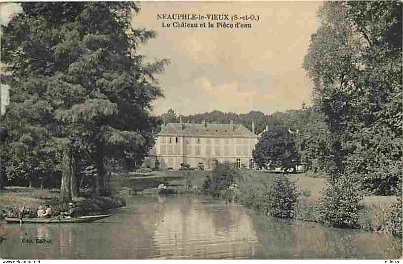 78 - Néauphle Le Vieux - Le Château Et La Pièce D'eau - Animée - Canotage - Oblitération Ronde De 1929 - CPA - Voir Scan - Neauphle Le Chateau