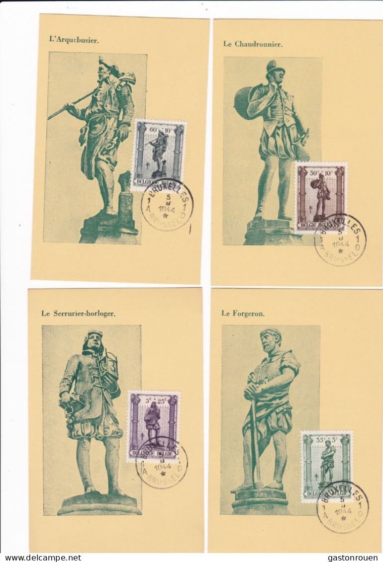 Carte Maximum Belgique 1944 8 Cartes 615 à 622 Timbres Antituberculeux Métiers Anciens - 1934-1951
