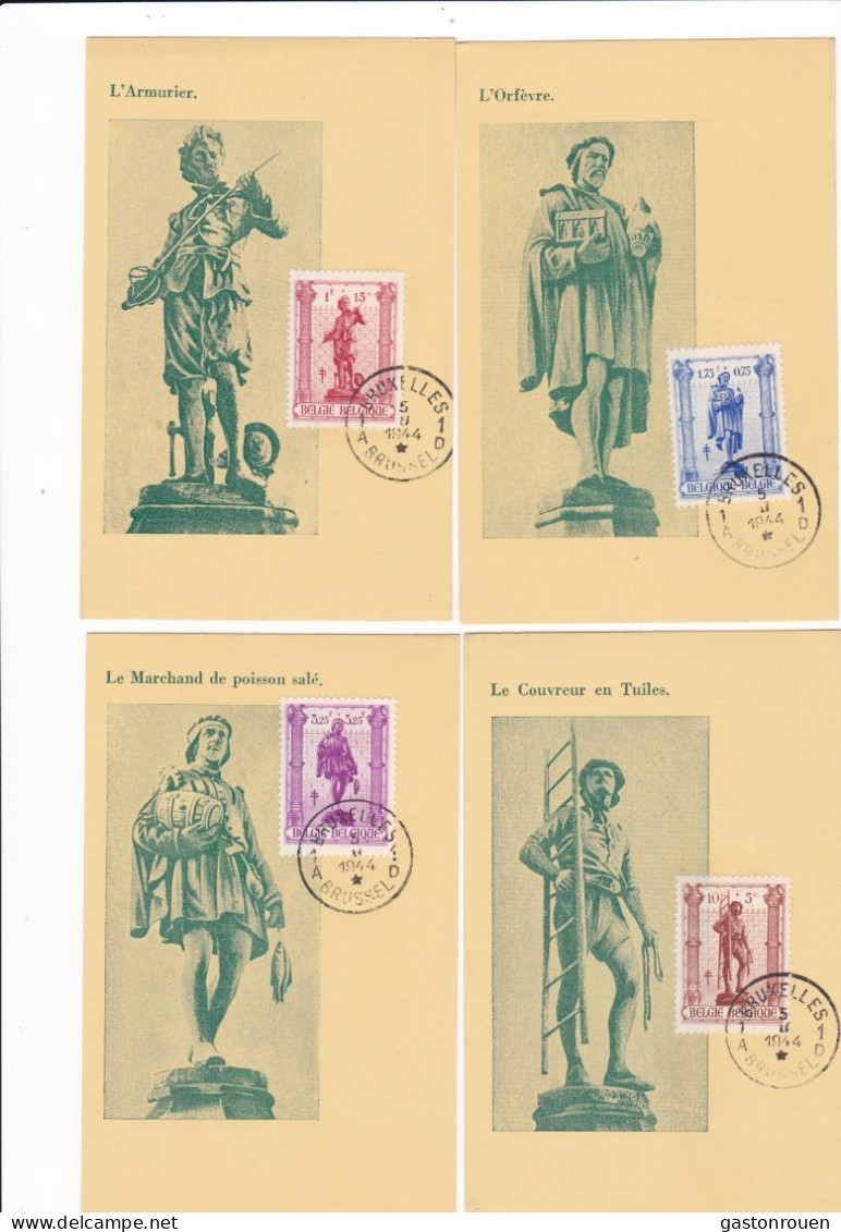 Carte Maximum Belgique 1944 8 Cartes 615 à 622 Timbres Antituberculeux Métiers Anciens - 1934-1951