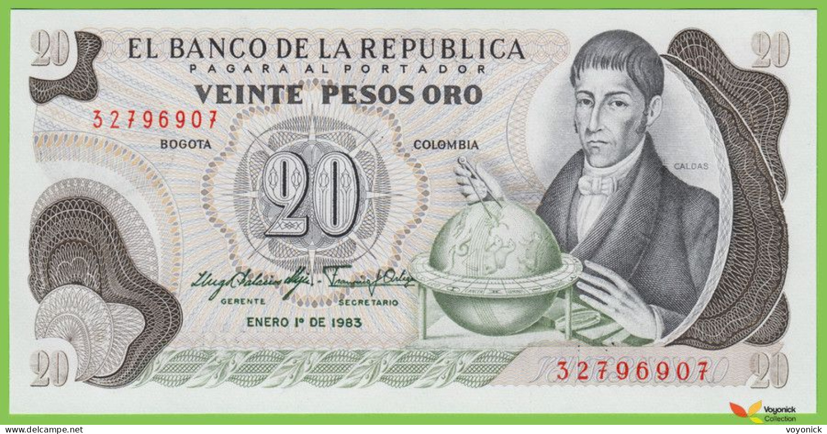 Voyo COLOMBIA 20 Pesos Oro 1983 P409d B951l UNC - Colombie