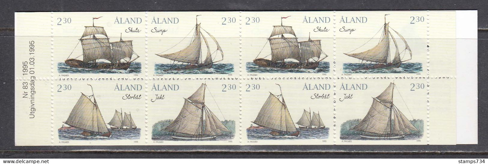 Aland 1995 - Sailing Boats Of The Schaeren, Mi-Nr. 95/98 In Booklet, MNH** - Ålandinseln