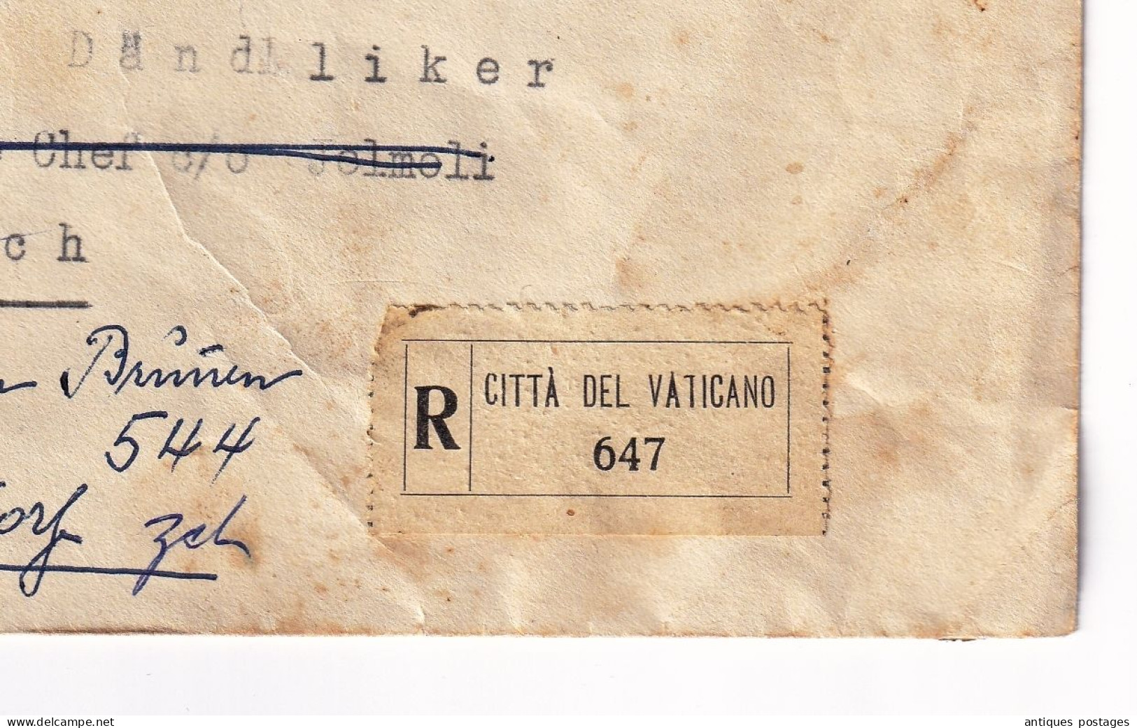 Posta Raccomandata 1955 Vaticano Zürich Svizzera Switzerland Birmensdorf San Bonifacio Papa Pius IX - Briefe U. Dokumente