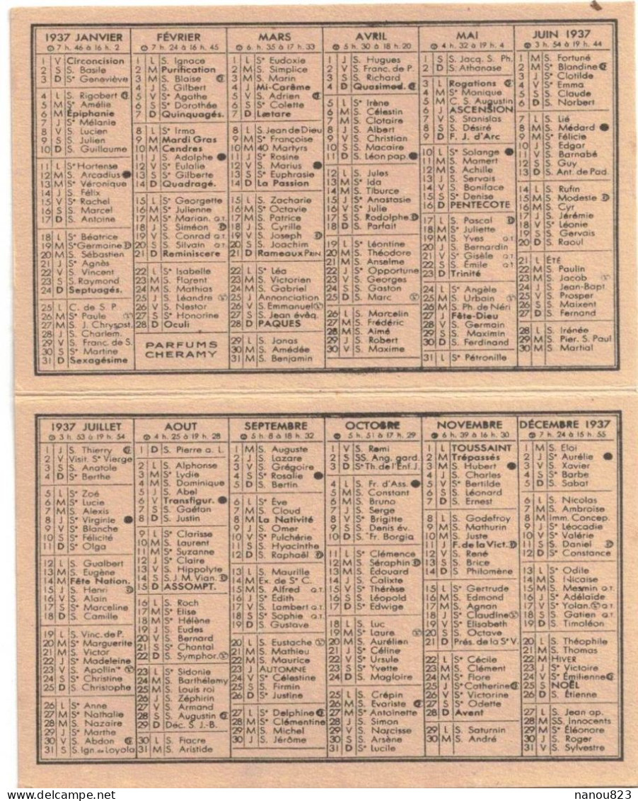 CALENDRIER 1937 CARTE PARFUMEE SENT BON PUBLICITAIRE PUBLICITE OEILLET DE CHERAMY COIFFEUR EMILE A LODEVE HERAULT 34 - Petit Format : 1921-40