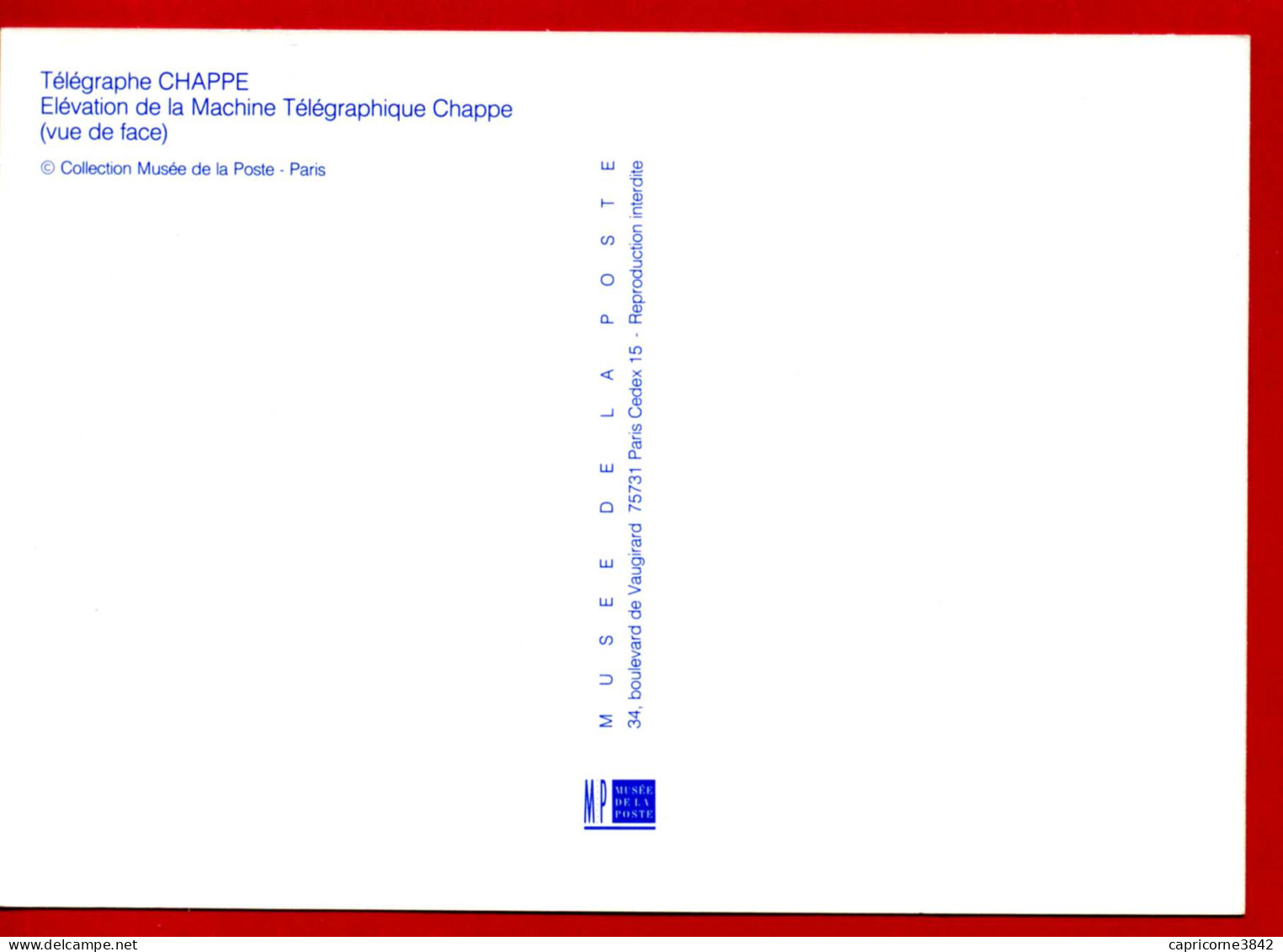 Carte Postale Du Musée De La Poste - Télégraphe CHAPPE - Elevation De La Machine Télégraphique Chappe - Physique