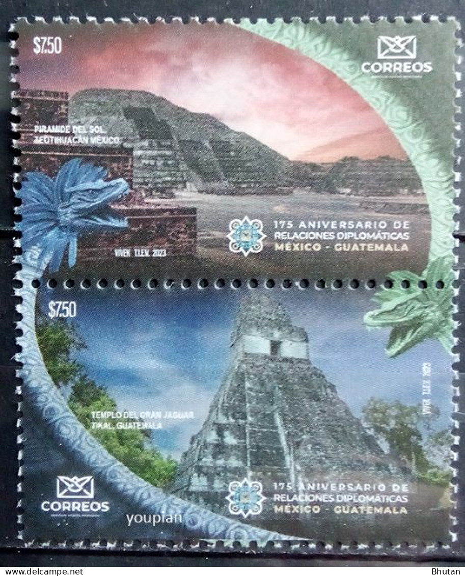 Mexico 2023, 175 Years Diplomatic Relations With Guatemala, MNH Stamps Strip - Mexico