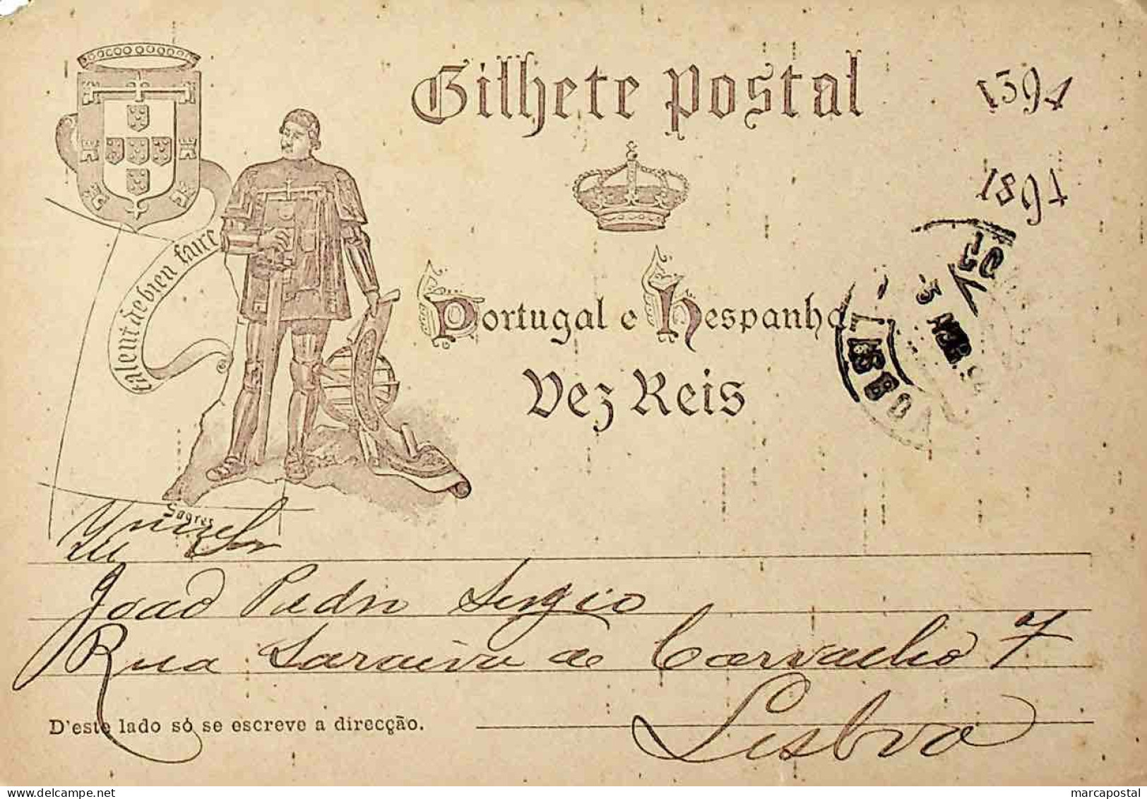 1894 Portugal Bilhete Postal Inteiro V Centenário Do Nascimento Do Infante D. Henrique Circulado Em Lisboa - Postwaardestukken