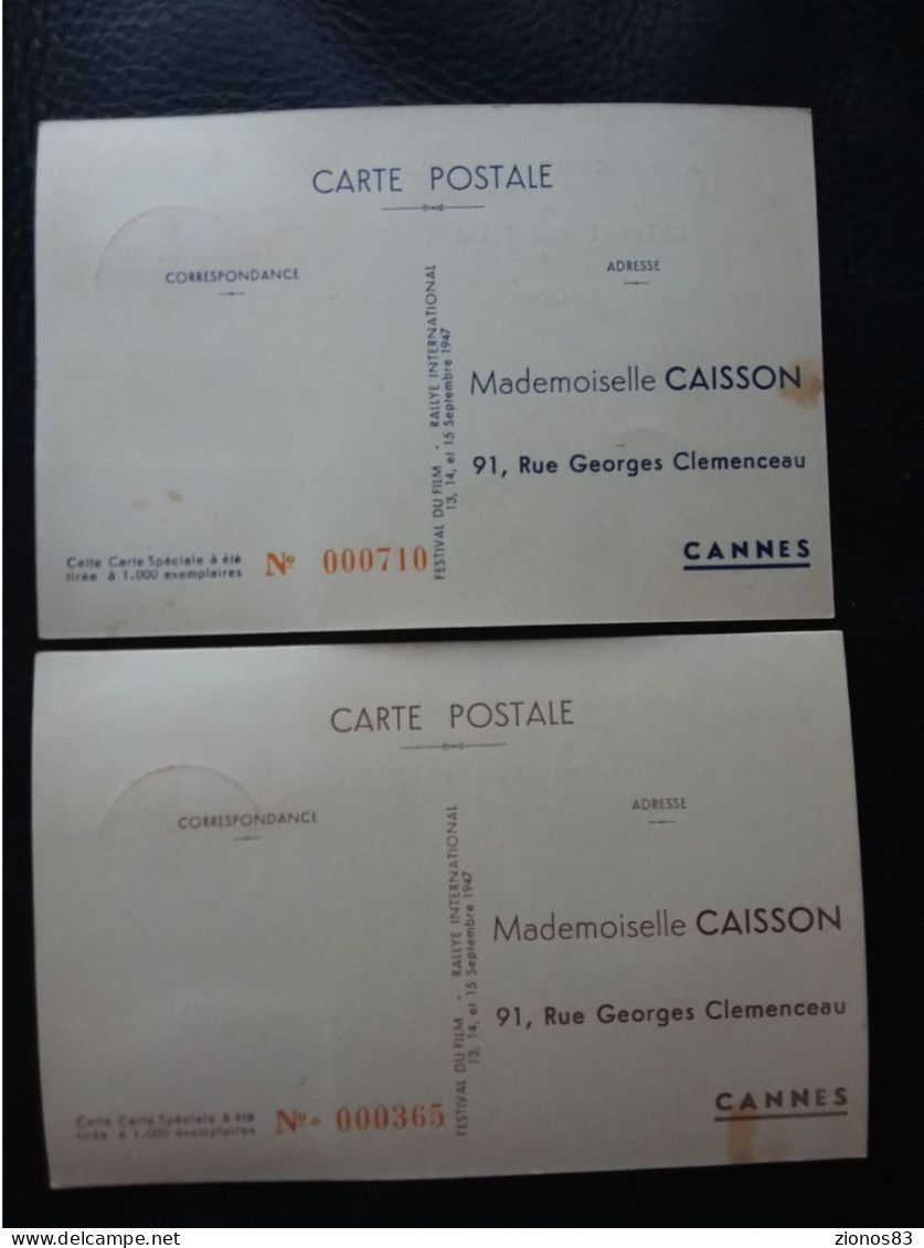 2 Cartes Rallye Aérien Cannes 1947 Et Festival Du Film (numérotée 365 Et 710/1000) - Fliegertreffen