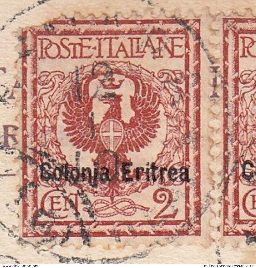 CO775 - ERITREA - Cartolina Fotografica Del 1910 Da Asmara Ad Peschiera Con Coppia Cent 2 Rosso Bruno E Cent. 1 Bruno - Erythrée