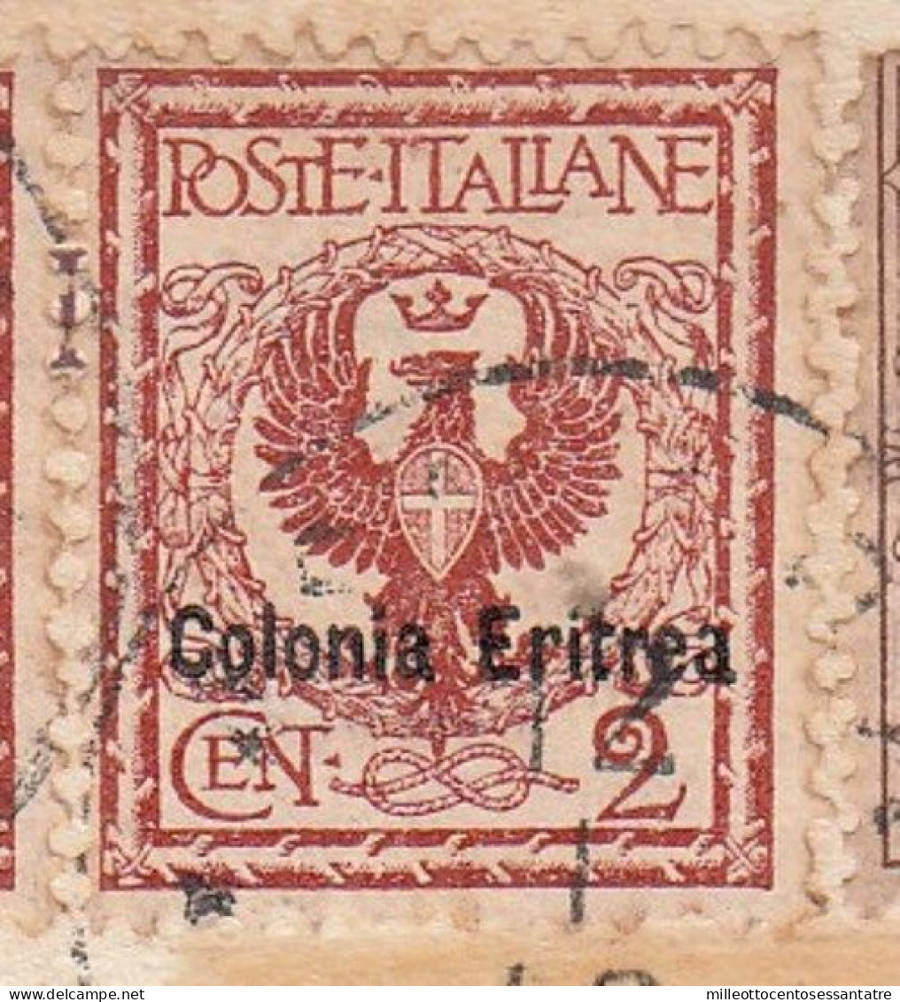 CO775 - ERITREA - Cartolina Fotografica Del 1910 Da Asmara Ad Peschiera Con Coppia Cent 2 Rosso Bruno E Cent. 1 Bruno - Erythrée