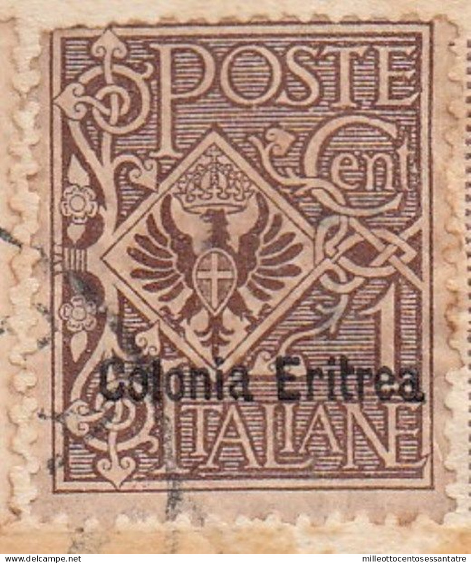 CO775 - ERITREA - Cartolina Fotografica Del 1910 Da Asmara Ad Peschiera Con Coppia Cent 2 Rosso Bruno E Cent. 1 Bruno - Erythrée