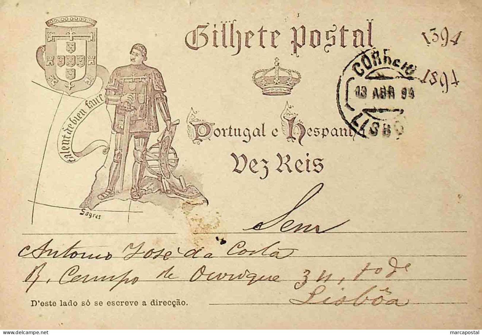 1894 Portugal Bilhete Postal Inteiro V Centenário Do Nascimento Do Infante D. Henrique Circulado Em Lisboa - Ganzsachen