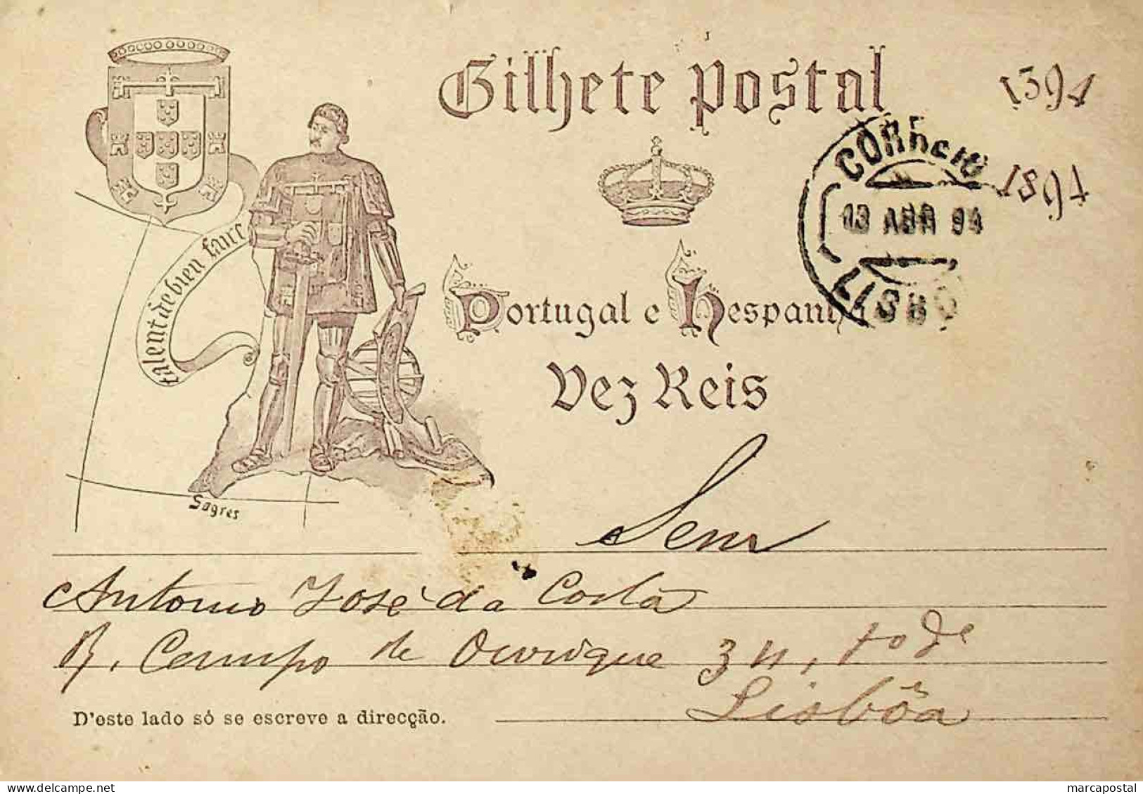 1894 Portugal Bilhete Postal Inteiro V Centenário Do Nascimento Do Infante D. Henrique Circulado Em Lisboa - Postwaardestukken