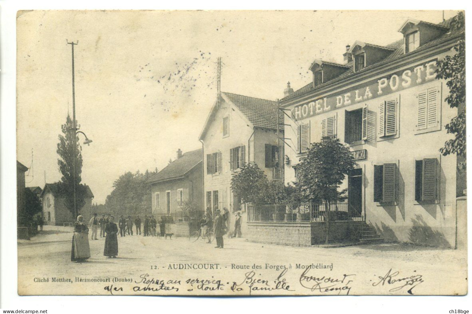 CPA 25 Doubs - AUDINCOURT - Postes Et Télégraphe Sur La Route Des Forges à  Montbéliard,  Animation, Hôtel De La Poste - Montbéliard