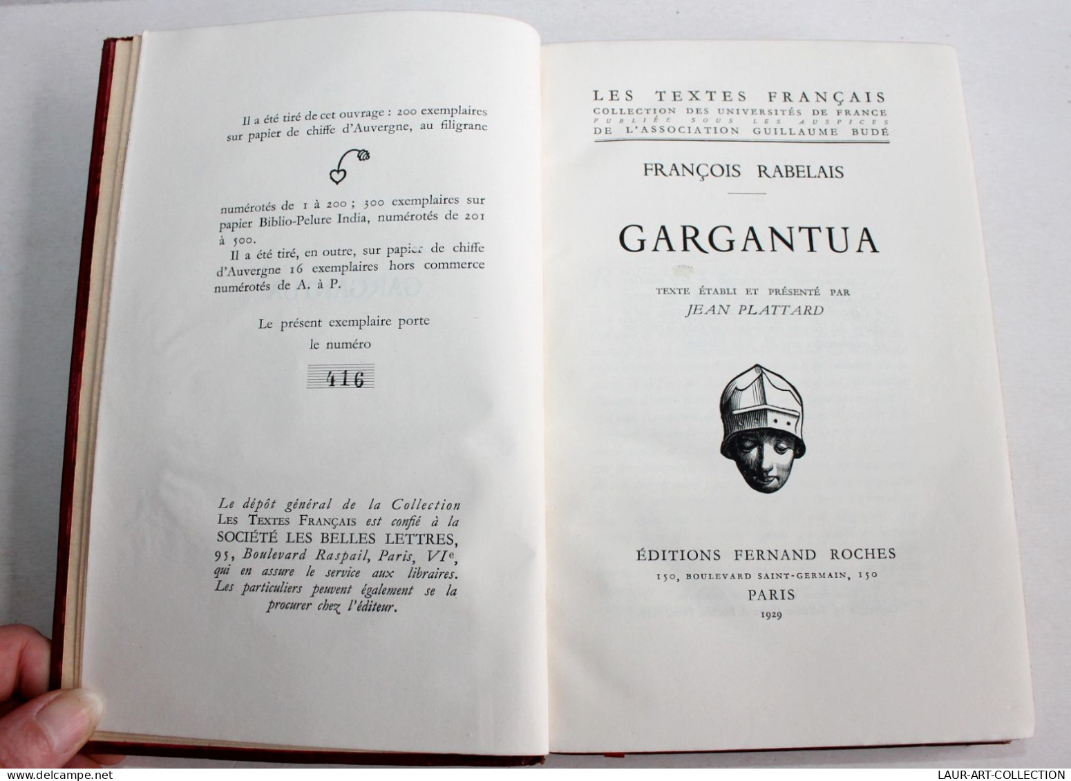 FRANCOIS RABELAIS GARGANTUA TEXTE ETABLI Par PLATTARD 1929 PAPIER BIBLE NUMEROTE / ANCIEN LIVRE XXe SIECLE (2603.10) - 1901-1940