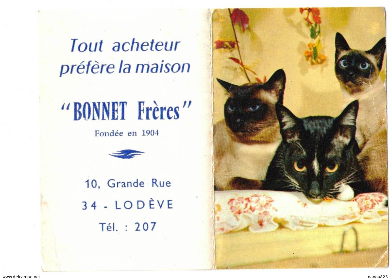 CALENDRIER 1972 CARTE PARFUMEE SENT BON PUBLICITAIRE PUBLICITE MAISON BONNET FRERES A LODEVE HERAULT 34 THEME CHATS - Formato Piccolo : 1971-80