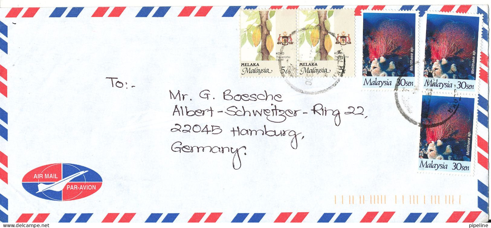 Malaysia Melaka Air Mail Cover Sent To Germany - Malasia (1964-...)