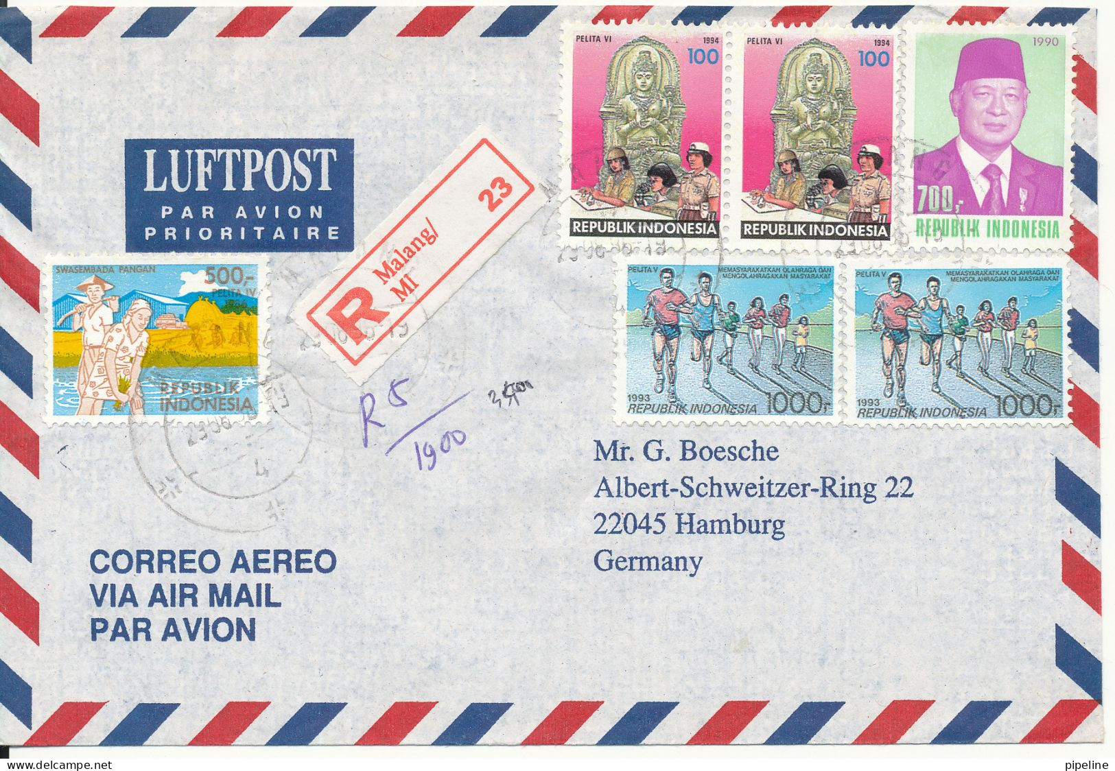 Indonesia Registered Air Mail Cover Sent To Germany 23-8-1996 Topic Stamps - Indonesien