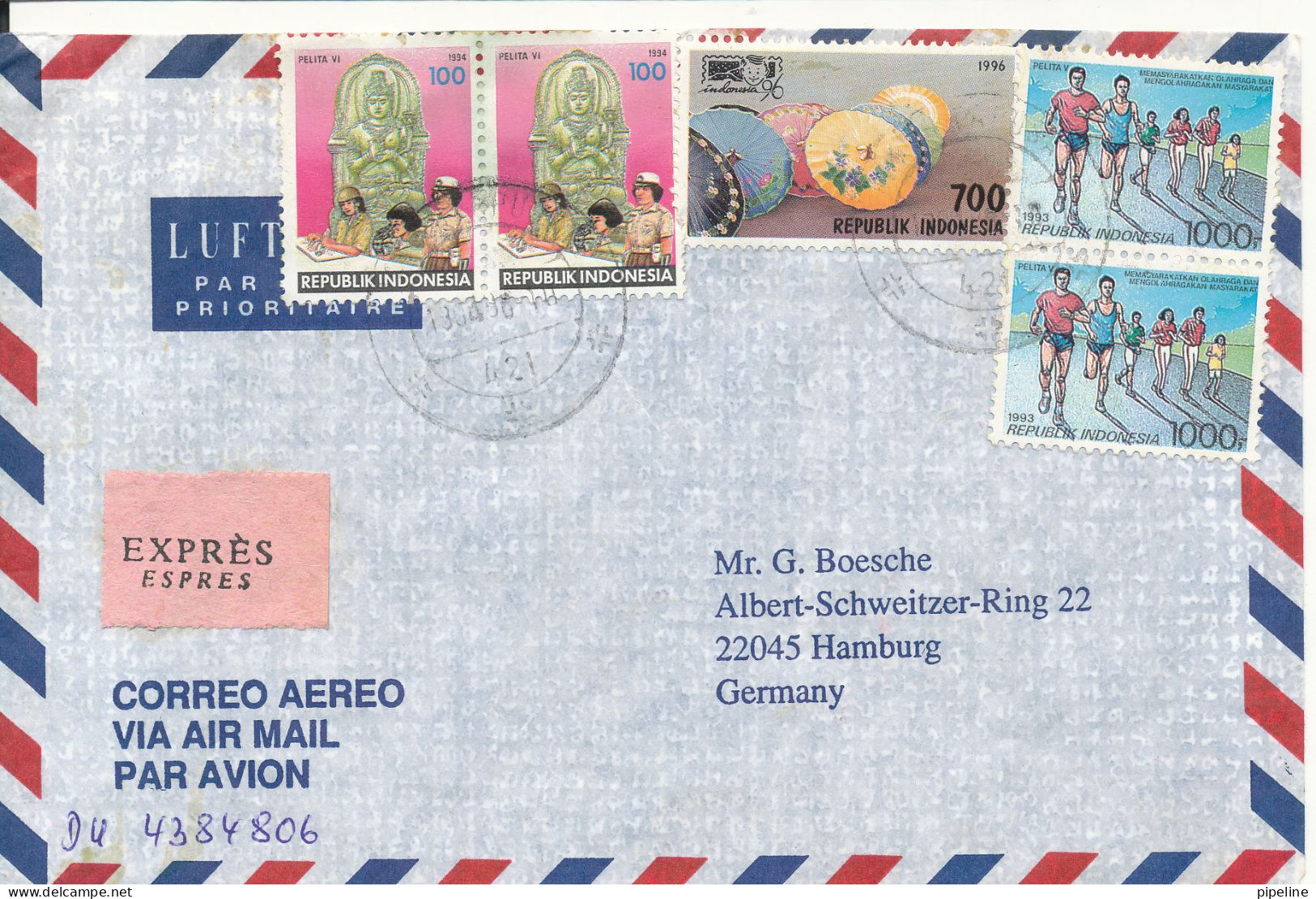 Indonesia Air Mail Cover Sent Express To Germany 13-4-1996 Topic Stamps - Indonesië