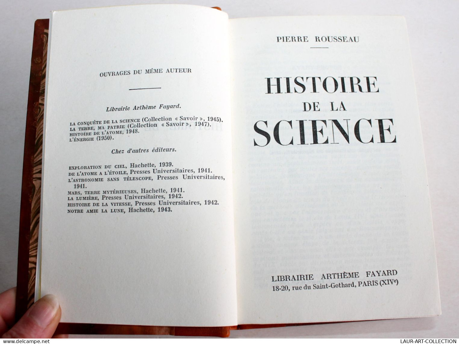 HISTOIRE DE LA SCIENCE Par PIERRE ROUSSEAU 1945 LIBRAIRIE ARTHEME FAYARD / ANCIEN LIVRE XXe SIECLE (2603.13) - 1901-1940