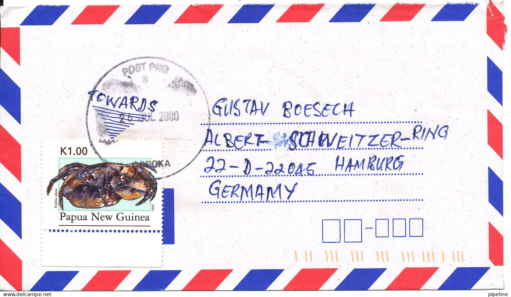 Papua New Guinea Air Mail Cover Sent To Germany 26-7-2000 Single Franked - Papua Nuova Guinea