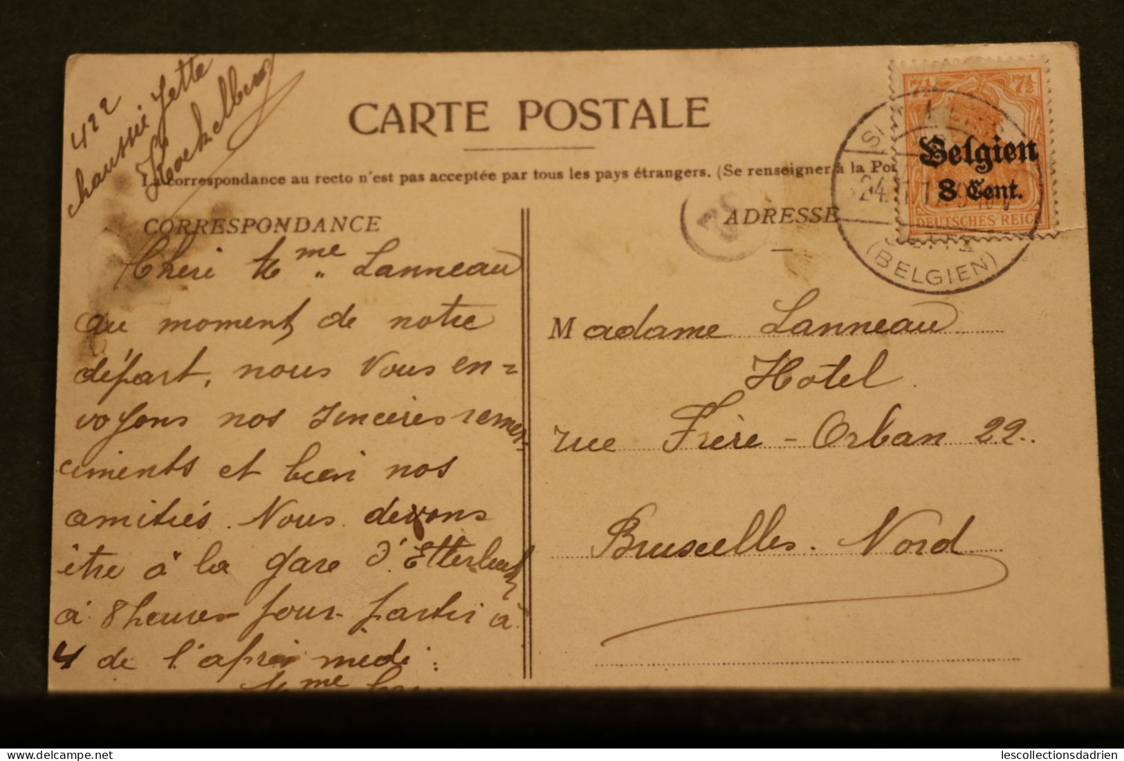 Carte postale Bruxelles rue de la Loi - envoi en temps de guerre WWI - 8 centimes occupation OC13