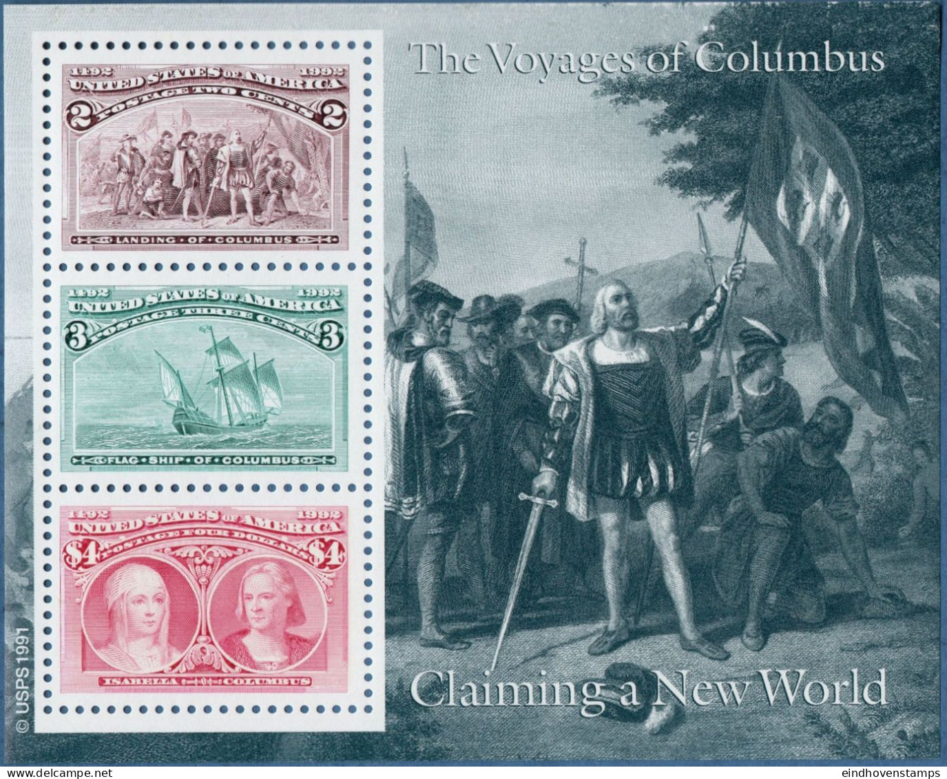 USA 1992 Christopher Columbus $ 4 + 2 & 3 C Block Issue MNH From Block Set Discovery Of America, Claiming New World - Sonstige & Ohne Zuordnung