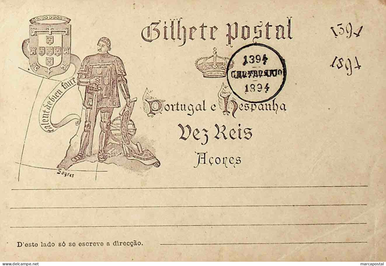 1894 Portugal Açores Bilhete Postal Inteiro V Centenário Do Nascimento Do Infante D. Henrique Com Carimbo Comemorativo - Postal Stationery