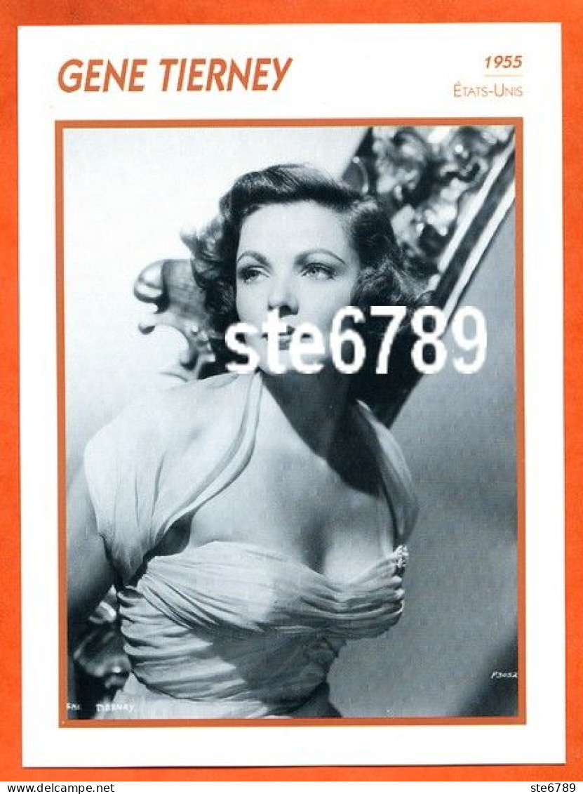 GENE TIERNEY 1955 Etats Unis Filmographie Biographie Fiche Acteur Actrice Cinéma - Sonstige & Ohne Zuordnung