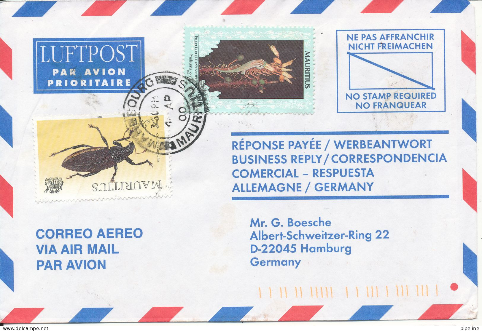 Mauritius Air Mail Cover Sent To Germany 4-4-2000 - Mauritius (1968-...)