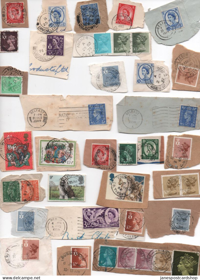 VARIOUS NORTHERN AND SOUTHERN IRELAND POSTMARKS ON CUT OFF STAMPS - Postmark Collection