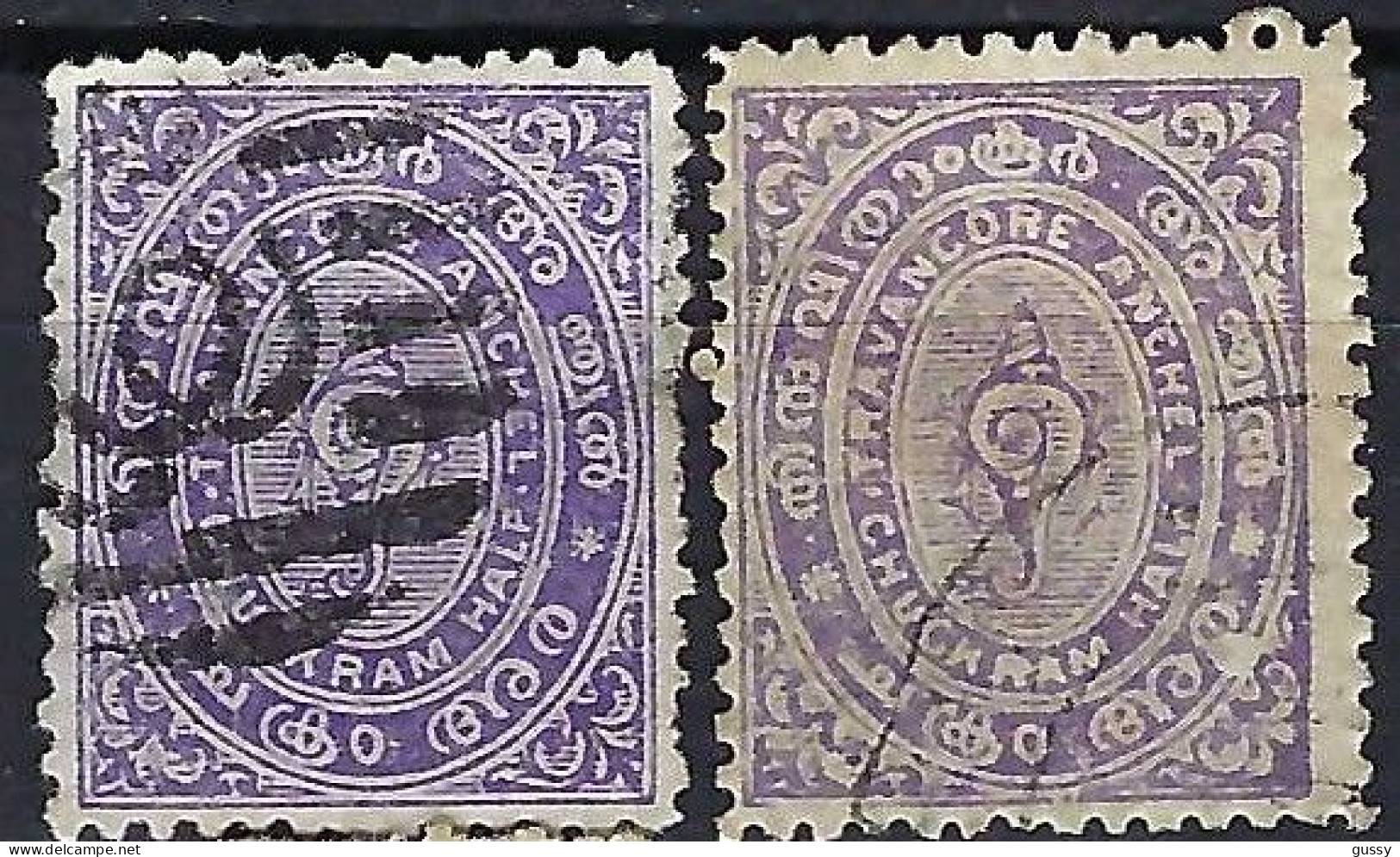 ETATS PRINCIERS DE L' INDE, TRAVANCORE Ca.1889-1901: Les Y&T 4,4a Obl., 2 Nuances - Travancore