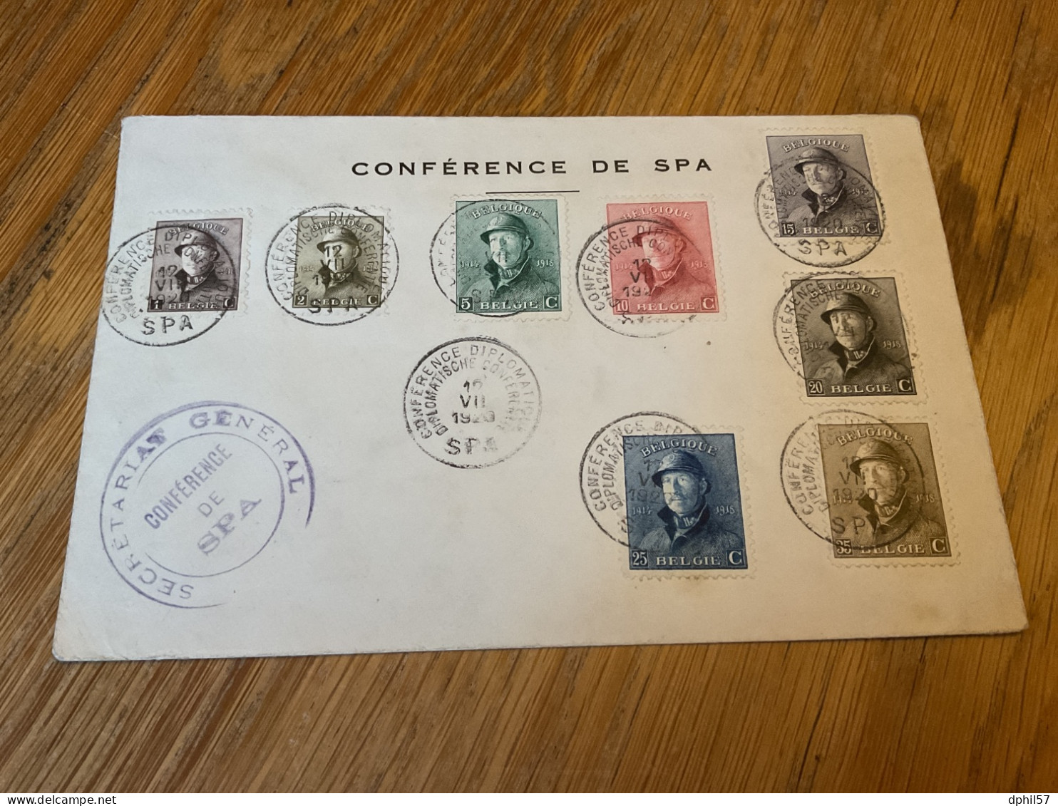 Belgique N°165-172 Sur Pli : Conférence De Spa 1920 - Storia Postale