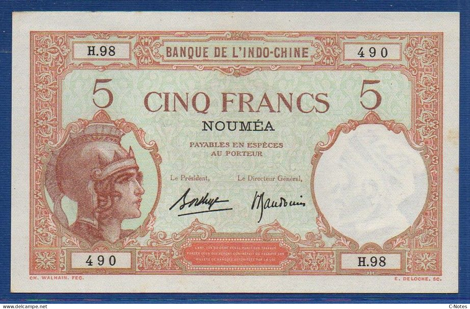 NEW CALEDONIA - Nouméa  - P.36b2 – 5 Francs 1926 AU, S/n H.98 490 - Nouvelle-Calédonie 1873-1985