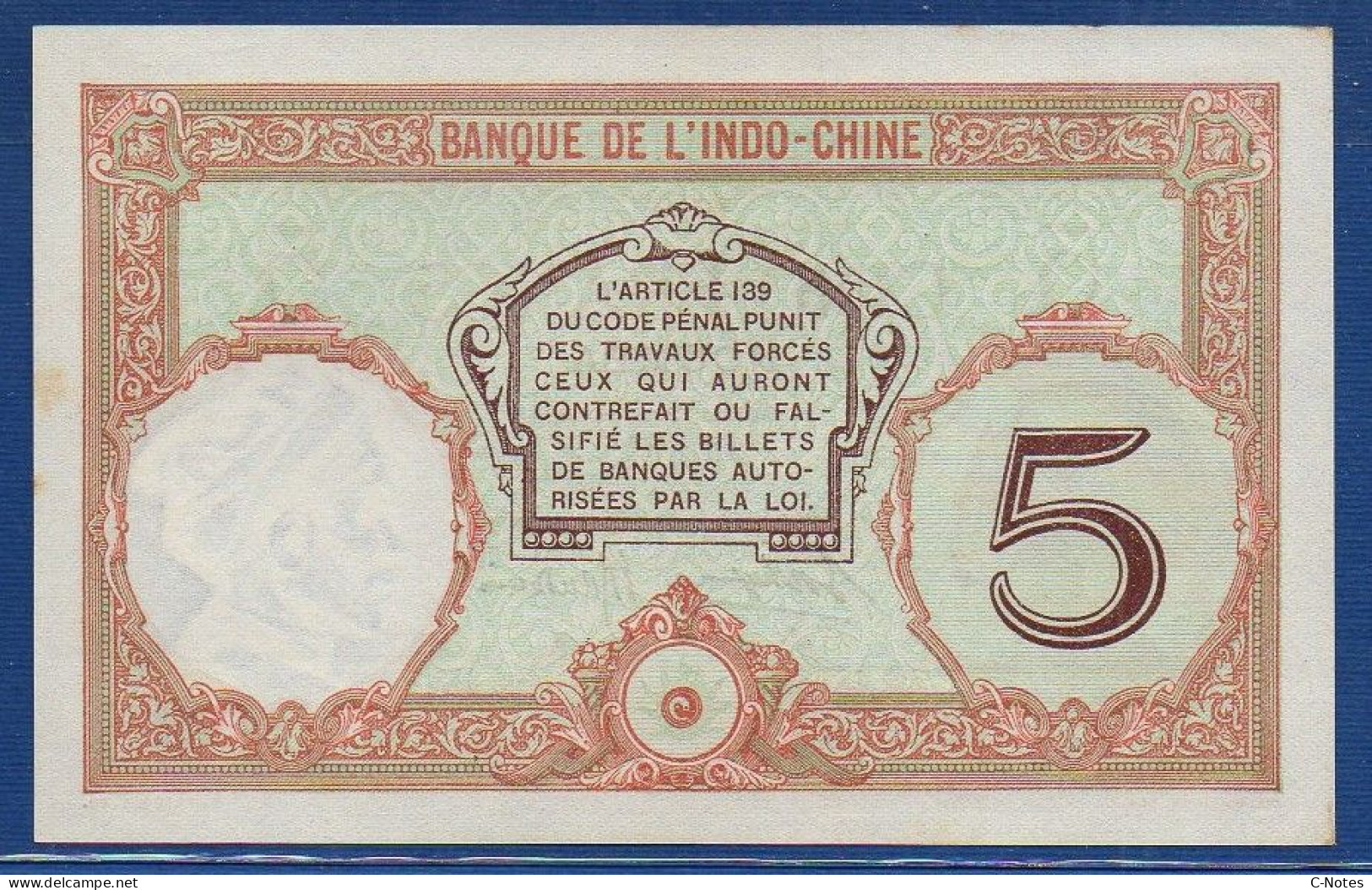 NEW CALEDONIA - Nouméa  - P.36b2 – 5 Francs 1926 AU, S/n H.98 490 - Nouvelle-Calédonie 1873-1985