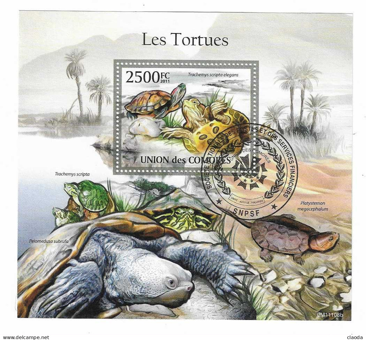 29 T - BLOC  LES TORTUES - (Faune De L' UNION DES COMORES (Oblitéré)  (2) - Schildkröten