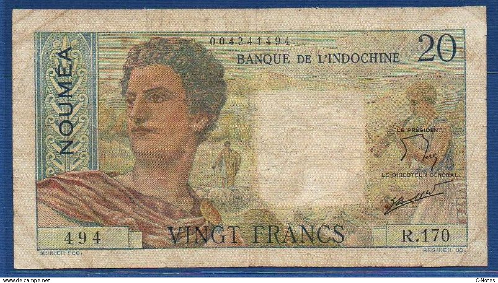 NEW CALEDONIA - Nouméa  - P.50c – 20 Francs 1951-1963 Circulated, S/n R.170 494 - Nouvelle-Calédonie 1873-1985