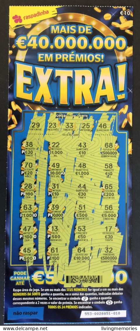 116 U, Lottery Ticket, Portugal, « Raspadinha », « Instant Lottery »,« EXTRA ! Mais De € 40.000.000 Em Prémios », Nº 553 - Lottery Tickets