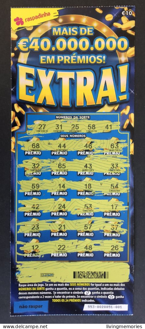 116 U, Lottery Ticket, Portugal, « Raspadinha », « Instant Lottery »,« EXTRA ! Mais De € 40.000.000 Em Prémios », Nº 553 - Billetes De Lotería