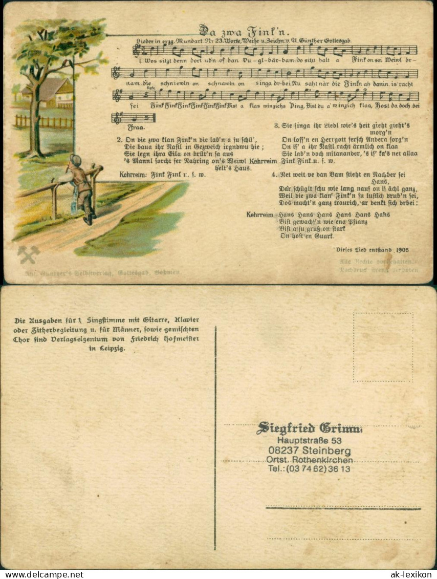 Ansichtskarte  Liedkarte Anton Günther Erzgebirge Da Zwa Fink N 1922 - Musik