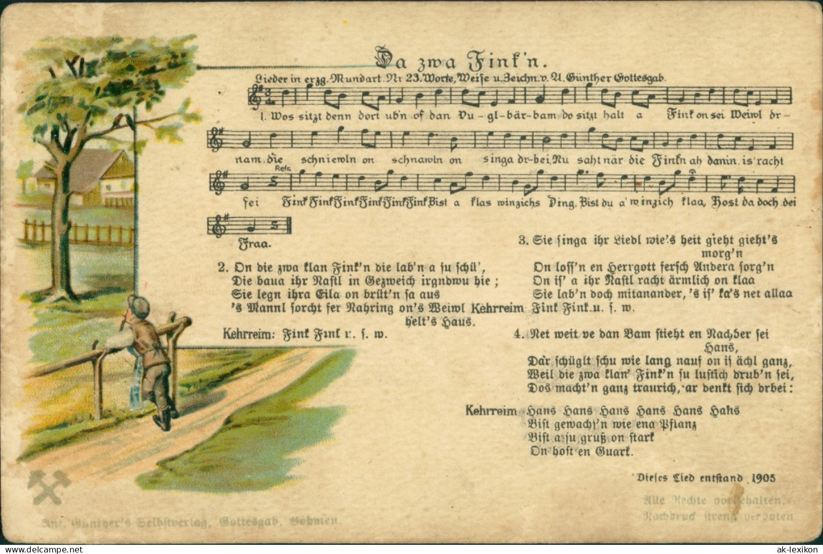 Ansichtskarte  Liedkarte Anton Günther Erzgebirge Da Zwa Fink N 1922 - Musique