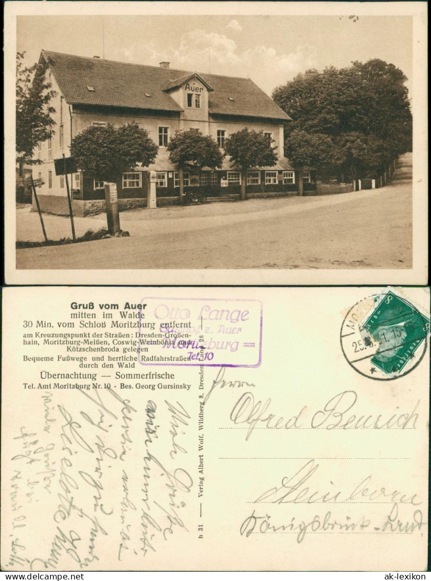 Ansichtskarte Auer-Moritzburg Gasthaus Auer 1931 - Moritzburg