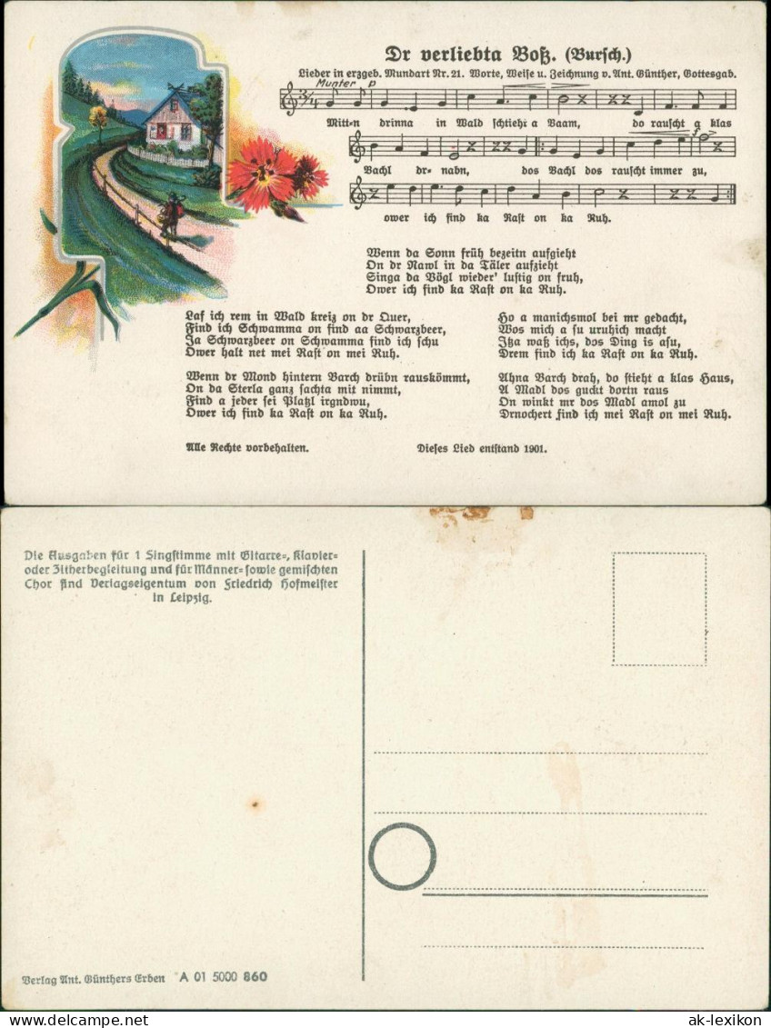 Ansichtskarte  Liedkarten (Anton Günther) Dr Verliebta Bursch Erzgebirge 1928 - Musica
